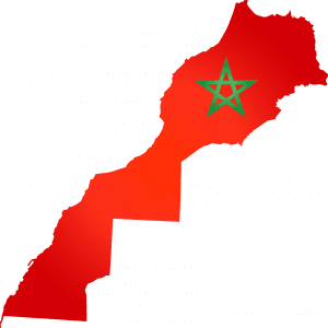 Красная карта Morocco с зелёной пятиконечной звездой и символикой страны — Марокко в фирменном стиле Crypto Travel Morocco.